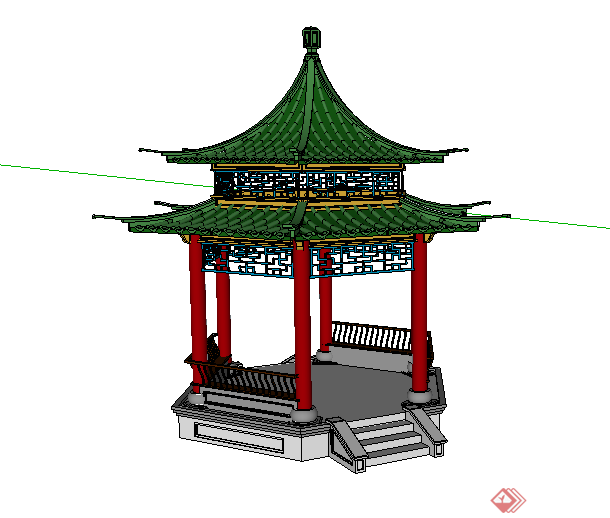 某古典中式亭子设计SU模型素材(1)