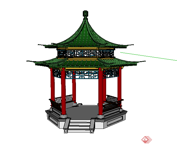 某古典中式亭子设计SU模型素材(2)