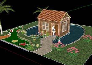 园林景观之庭院花园设计SU(草图大师)模型3