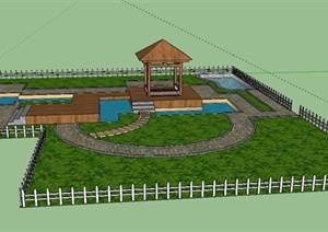 某庭院花园亭子及水体设计SU(草图大师)模型