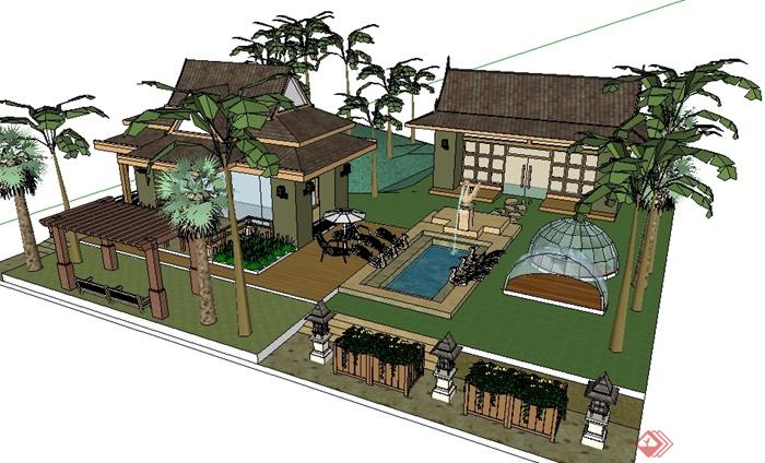 某东南亚风情建筑景观整体SU模型(1)