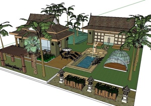 某东南亚风情建筑景观整体SU(草图大师)模型