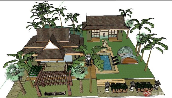 某东南亚风情建筑景观整体SU模型(2)