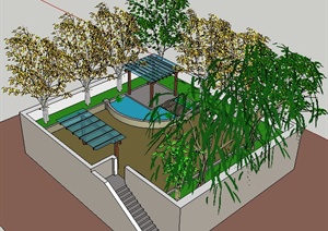 某现代风格小型庭院景观整体SU(草图大师)模型