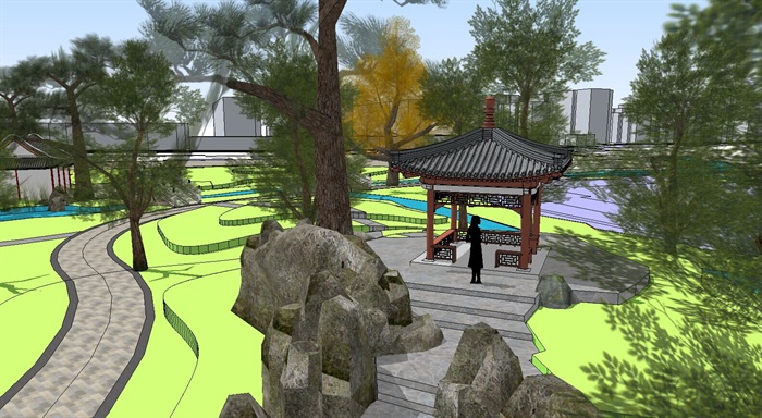 某中式公园景观设计SU模型(2)