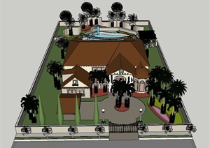 某东南亚庭院花园设计SU(草图大师)模型