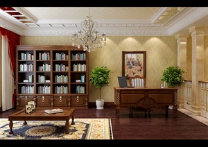 某欧式书房装饰设计整套3DMAX模型-