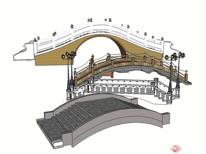 五种风格小桥设计SU模型(3)