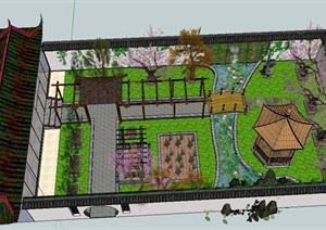 某中式庭院景观设计SU(草图大师)模型