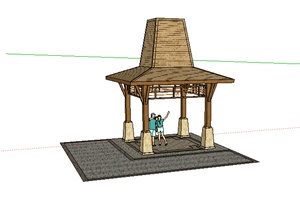 某东南亚木质景亭设计SU(草图大师)模型素材