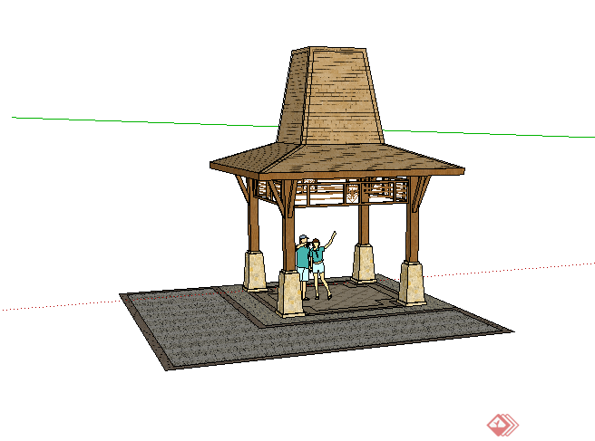某东南亚木质景亭设计SU模型素材(1)