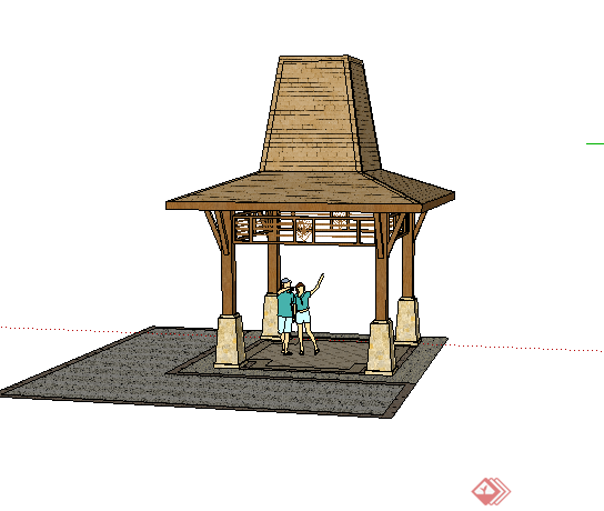某东南亚木质景亭设计SU模型素材(2)