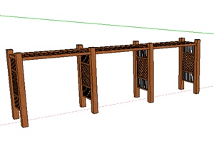 某中式木质廊架设计SU(草图大师)模型素材