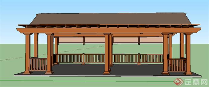 园林景观之现代中式廊架设计su模型(2)