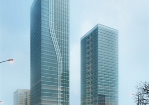 某现代商业建筑高层设计效果图PSD格式