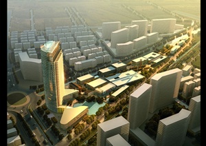 某城市商务中心建筑景观效果图psd格式