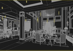 某欧式复式客厅餐厅书房室内装饰3DMAX模型