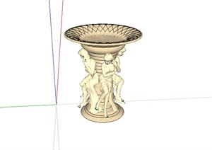 某欧式水景喷泉设计SU(草图大师)模型素材2