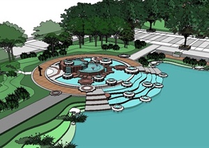 某现代滨水公园景观规划设计SU(草图大师)模型