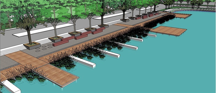 某现代滨水公园景观规划设计SU模型