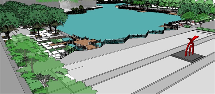 某现代滨水公园景观规划设计SU模型