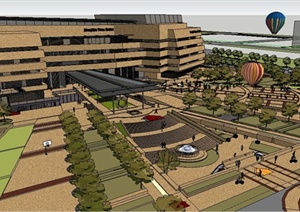 某文化馆以及大型市政广场建筑景观设计sketchup模型