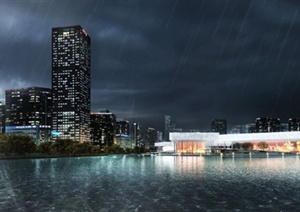 建筑设计之滨河商业建筑夜景效果图（PSD格式）
