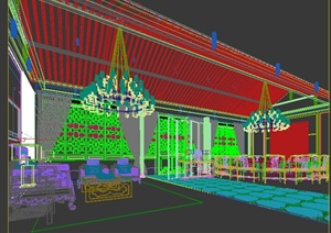 某中式风格宴会厅室内装饰设计3DMAX模型