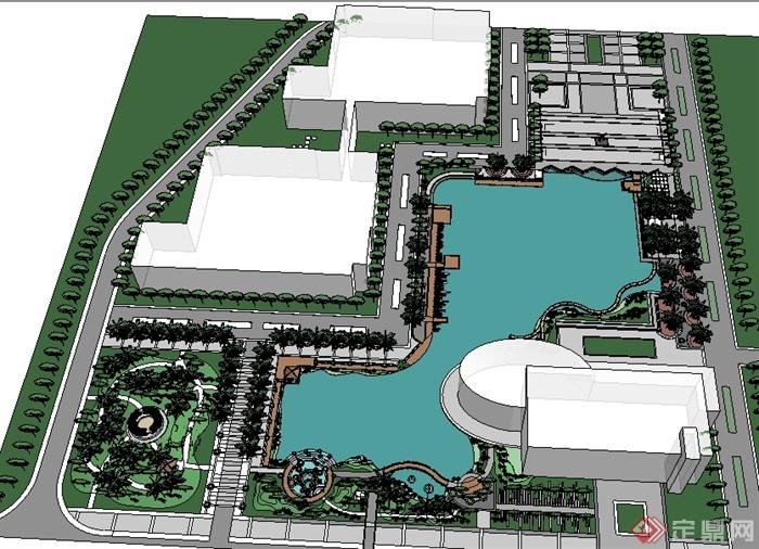 某现代滨水公园景观规划设计SU模型(6)