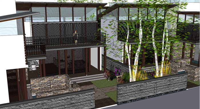 某庭院小别墅建筑景观设计sketchup模型
