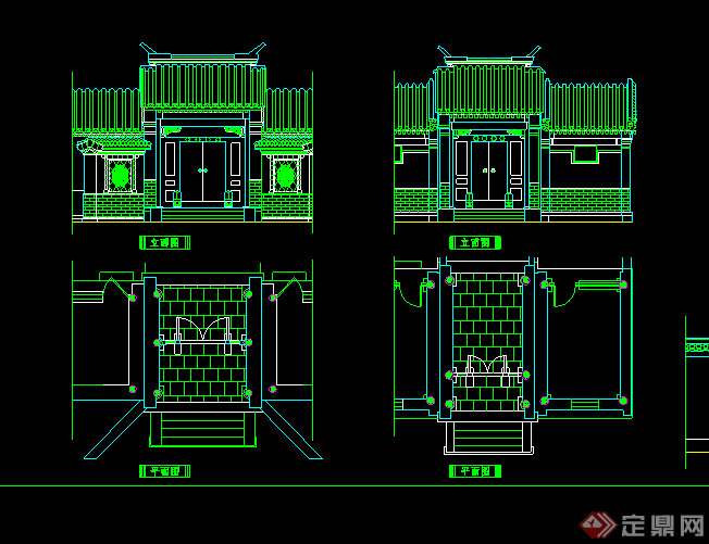 某古典中式大门门楼设计CAD图纸(2)