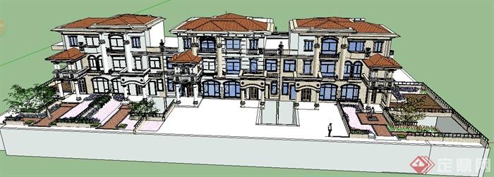 某联排精致欧式别墅建筑设计sketchup模型(3)