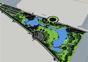 某滨水北塔公园景观规划设计SU(草图大师)模型