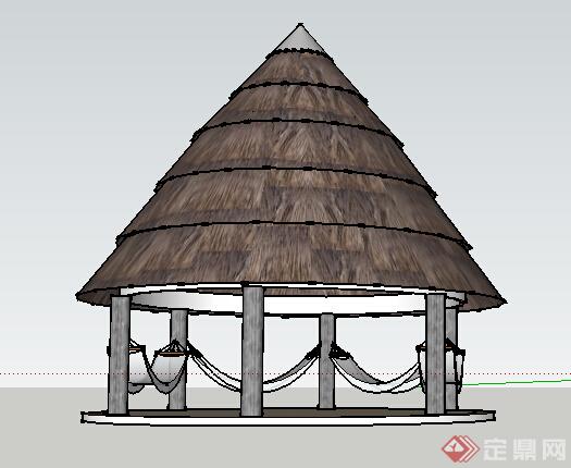 园林景观之东南亚风格景观亭设计方案SU模型1(2)