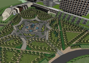 某办公楼以及广场景观设计SU(草图大师)模型