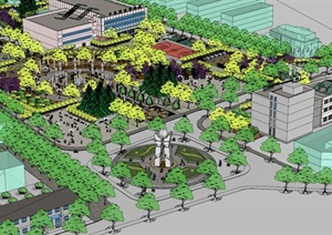 某综合建筑群市民广场景观设计SU(草图大师)模型