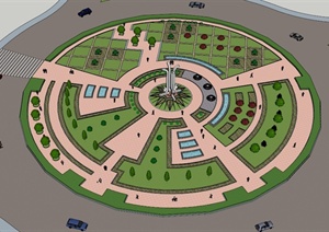 某十字路口环岛广场景观设计SU(草图大师)模型