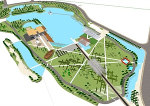 某大型公园景观规划设计SU(草图大师)模型素材