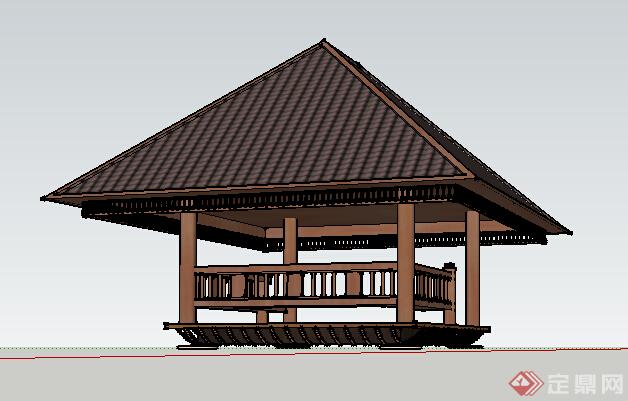园林景观之东南亚风格景观亭设计su模型(1)