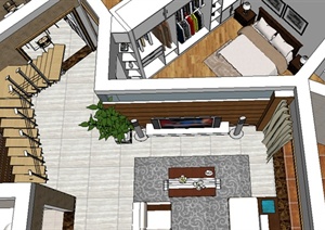 某复式住宅楼室内装饰设计SU(草图大师)模型