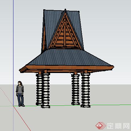 园林景观之东南亚风格景观亭设计su模型3(1)