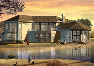 某水乡温泉别墅住宅区建筑景观规划设计方案（cad图纸、jpg效果图）