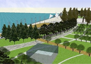 某滨水广场公园景观设计sketchup模型