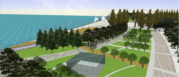 某滨水广场公园景观设计sketchup模型
