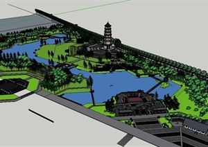 某北塔公园景观规划设计SU(草图大师)模型
