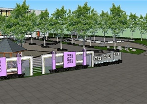 某老年活动室广场小游园景观设计SU(草图大师)模型