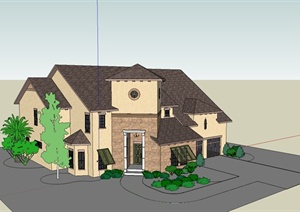 某美式住宅小别墅建筑设计sketchup模型