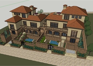 某欧式双拼别墅建筑设计sketchup模型