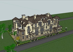 某联排欧式别墅建筑设计sketchup模型