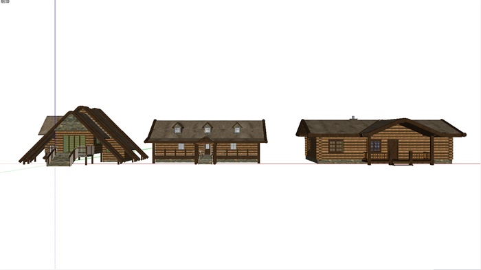 三间林间木屋建筑设计SU模型